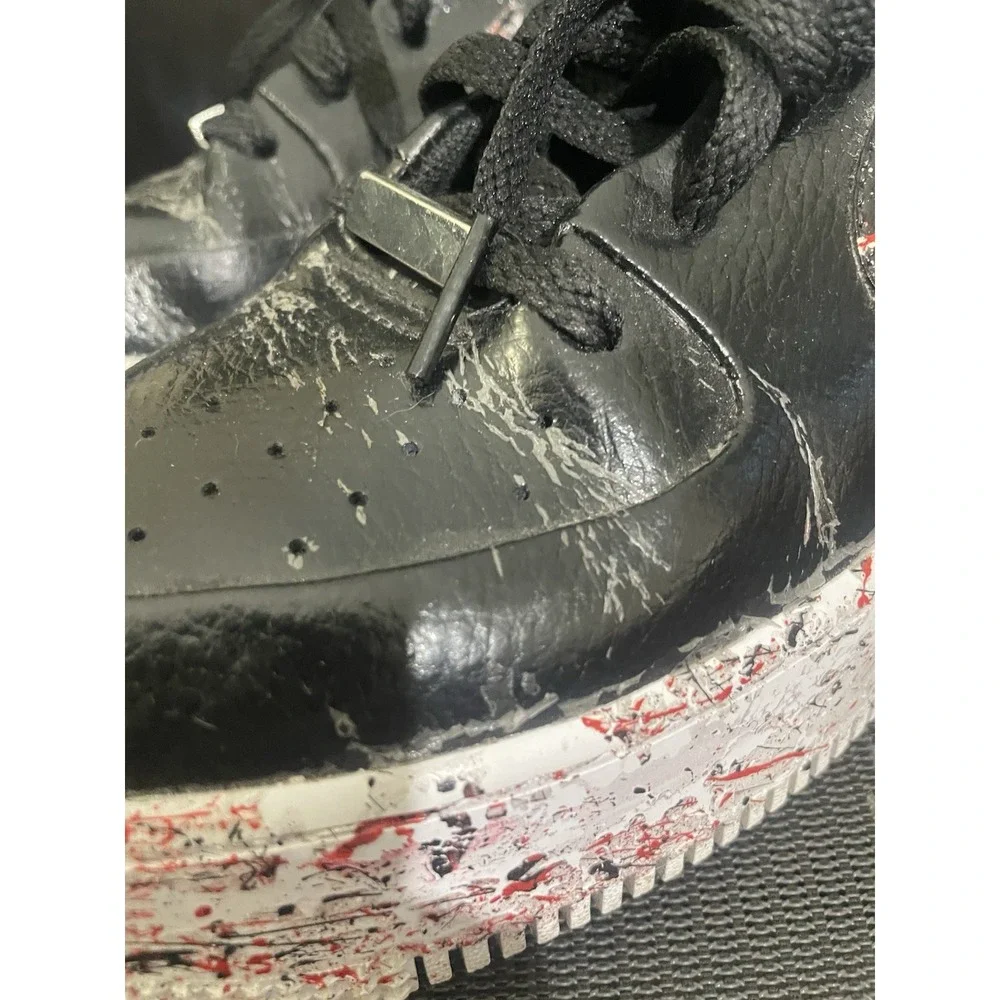 Nike Air Force 1 Black Red Custom Paint Splatter Men's 9.5 Sneakers